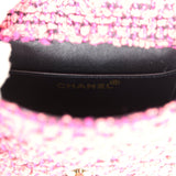 Vintage Chanel Micro Kelly Child Flap Bag Pink and Black Tweed Boucle Gold Hardware