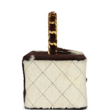 Vintage Chanel Rectangular Vanity Box Brown and White Cow Print Pony Hair Antique Gold Hardware