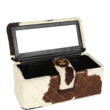 Vintage Chanel Rectangular Vanity Box Brown and White Cow Print Pony Hair Antique Gold Hardware