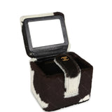 Vintage Chanel Square Vanity Box Brown and White Cow Print Pony Hair Antique Gold Hardware