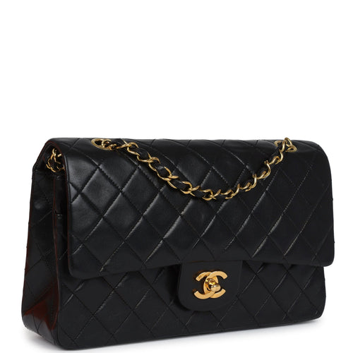 Vintage Chanel Medium Classic Double Flap Bag Black Lambskin Gold Hardware