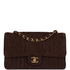 Vintage Chanel Medium Vertical Flap Bag Brown Suede Gold Hardware