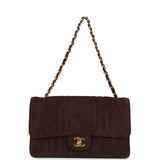 Vintage Chanel Medium Vertical Flap Bag Brown Suede Gold Hardware