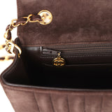 Vintage Chanel Medium Vertical Flap Bag Brown Suede Gold Hardware