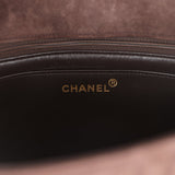 Vintage Chanel Medium Vertical Flap Bag Brown Suede Gold Hardware