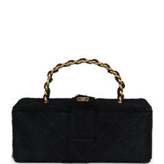 Vintage Chanel Rectangular Vanity Box Black Pony Hair Antique Gold Hardware