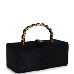 Vintage Chanel Rectangular Vanity Box Black Pony Hair Antique Gold Hardware