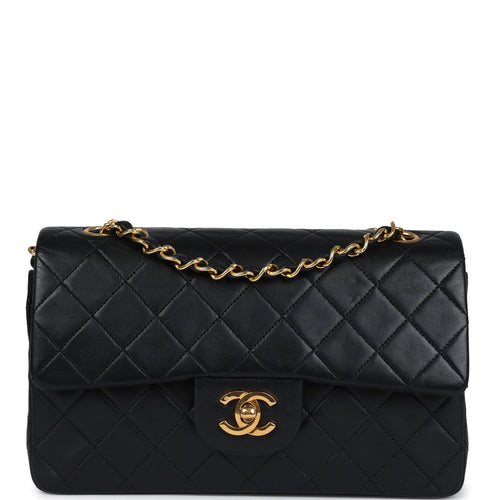 Vintage Chanel Small Classic Double Flap Black Lambskin Gold Hardware