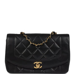 Vintage Chanel Small Diana Flap Bag Black Lambskin Gold Hardware