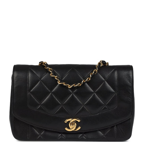 Vintage Chanel Small Diana Flap Bag Black Lambskin Gold Hardware