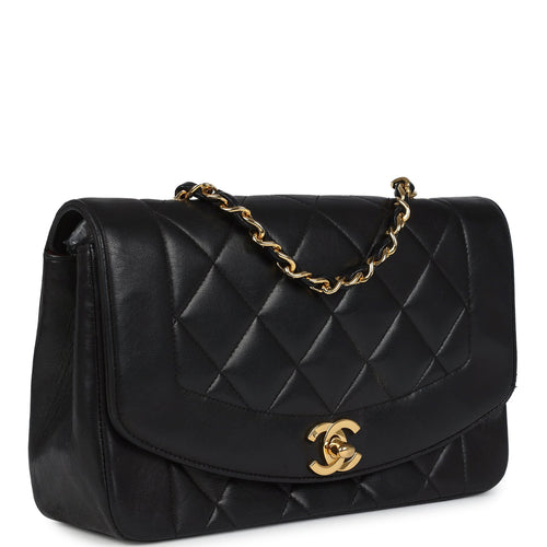Vintage Chanel Small Diana Flap Bag Black Lambskin Gold Hardware