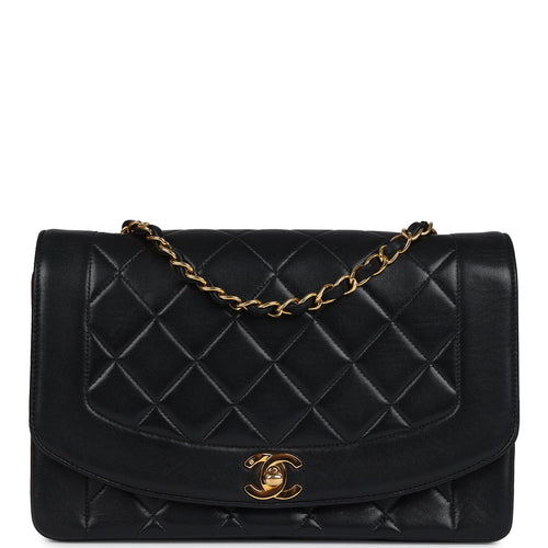 Vintage Chanel Medium Diana Flap Bag Black Lambskin Gold Hardware