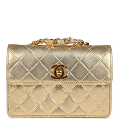 Vintage Chanel Micro Half Flap Bag Metallic Gold Lambskin Gold Hardware