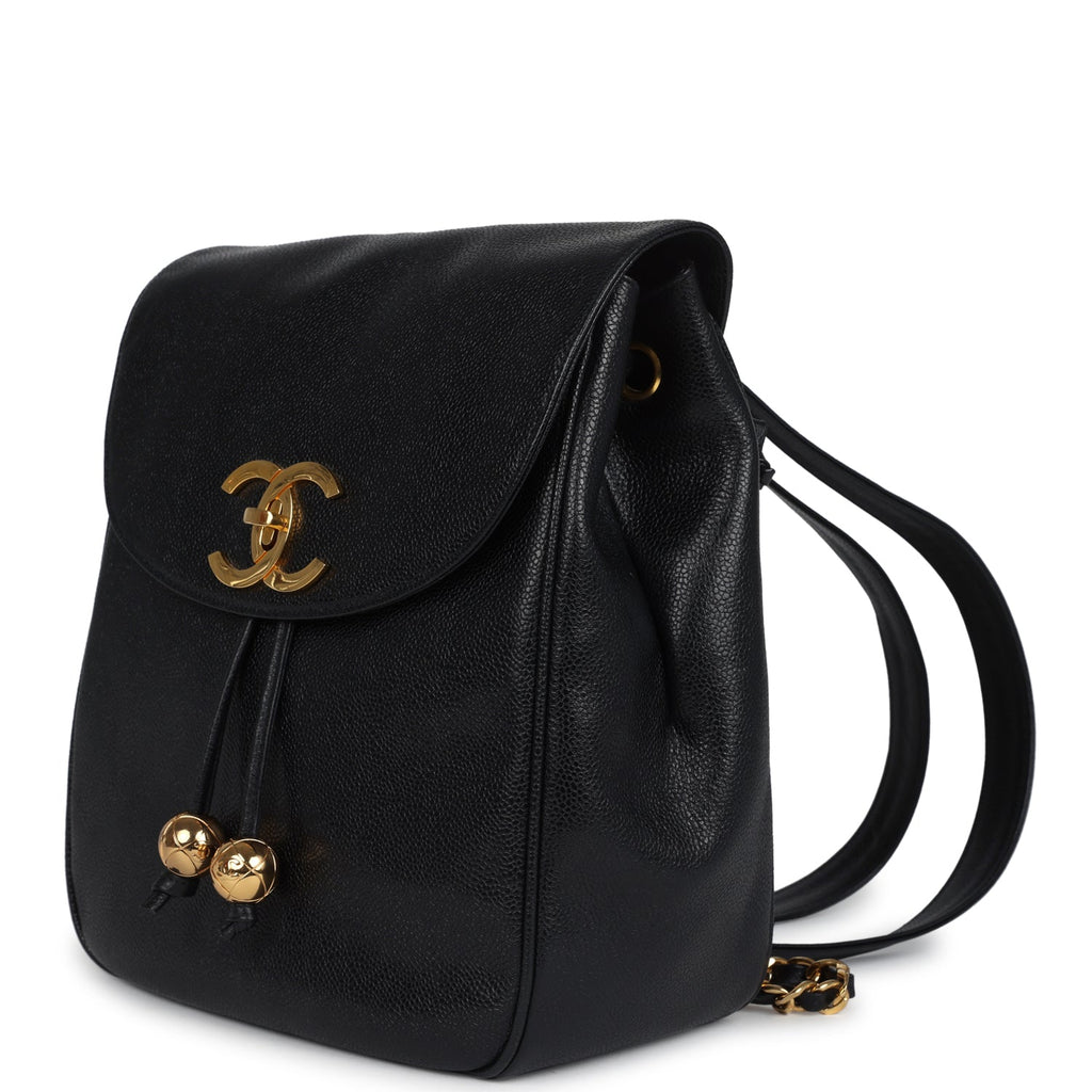 c&c leather backpack Vintage Chanel Medium CC Backpack Black Caviar Gold Hardware