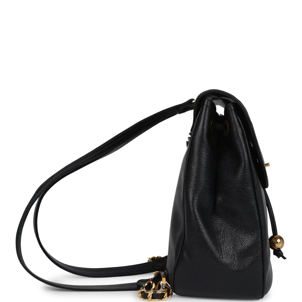 black gold leather backpack Vintage Chanel Medium CC Backpack Black Caviar Gold Hardware