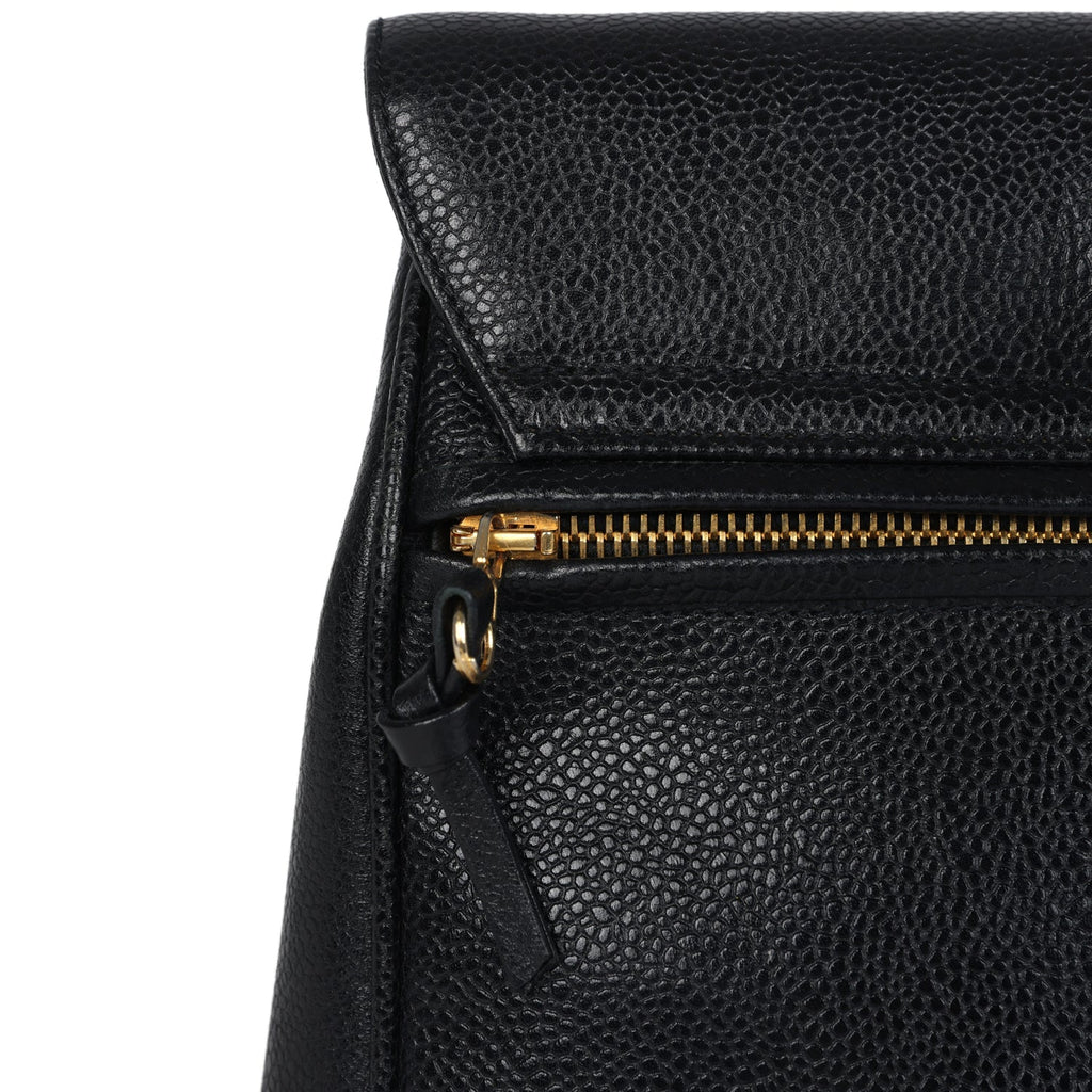 black leather gold zipper backpack with wallet Vintage Chanel Medium CC Backpack Black Caviar Gold Hardware