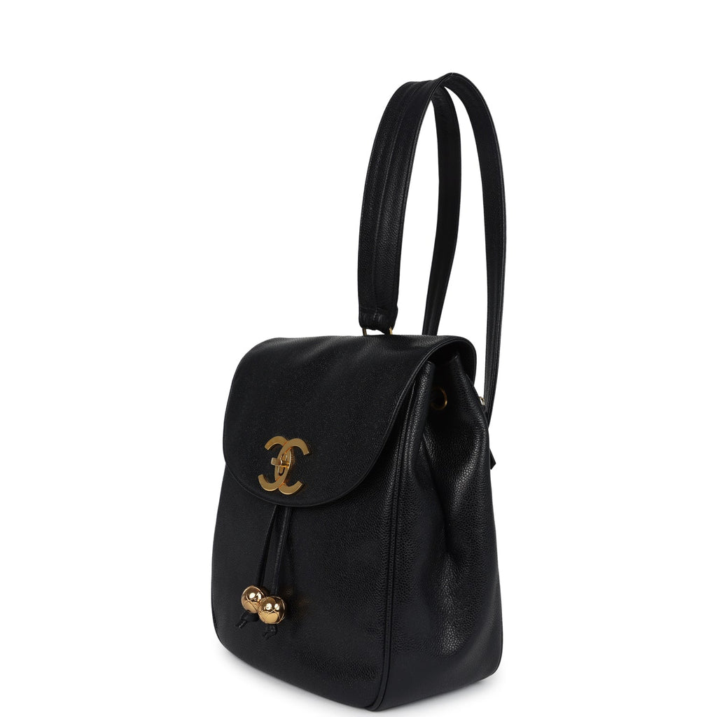 Pre Loved Chanel Caviar Leather Backpack With Interlocking Cs Closure