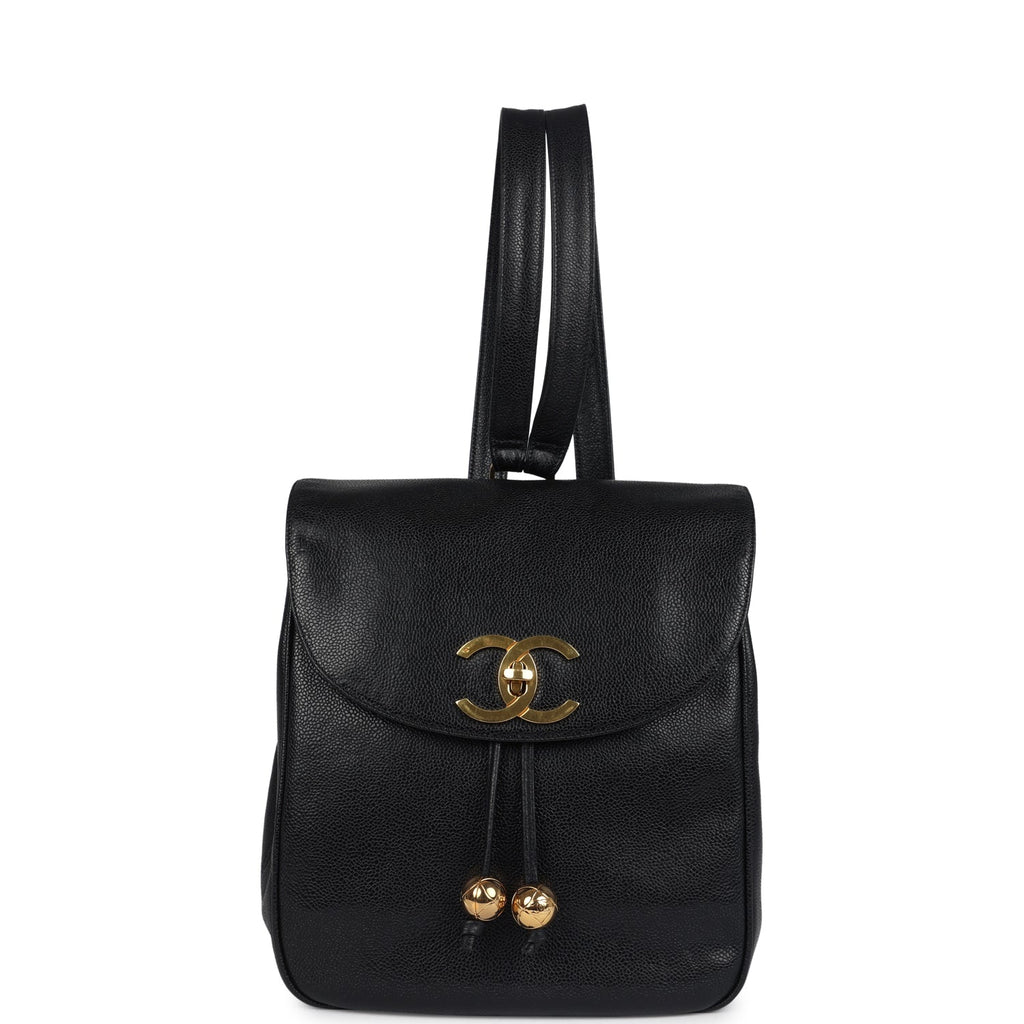 black leather backpack woman vintage Vintage Chanel Medium CC Backpack Black Caviar Gold Hardware