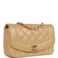 Vintage Chanel Small Diana Flap Bag Beige Lambskin Gold Hardware