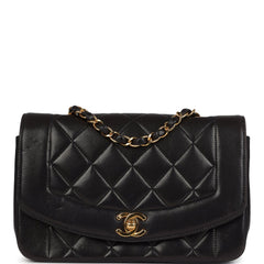 Vintage Chanel Small Diana Flap Bag Black Lambskin Gold Hardware