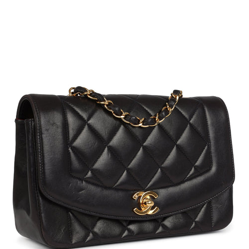 Vintage Chanel Small Diana Flap Bag Black Lambskin Gold Hardware