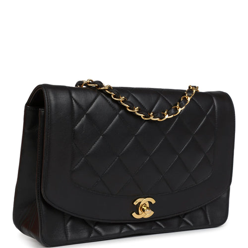 Vintage Chanel Medium Diana Flap Bag Black Lambskin Gold Hardware