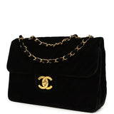 Vintage Chanel XL Classic Chevron Single Flap Bag Black Velvet Gold Hardware