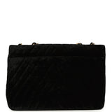 Vintage Chanel XL Classic Chevron Single Flap Bag Black Velvet Gold Hardware