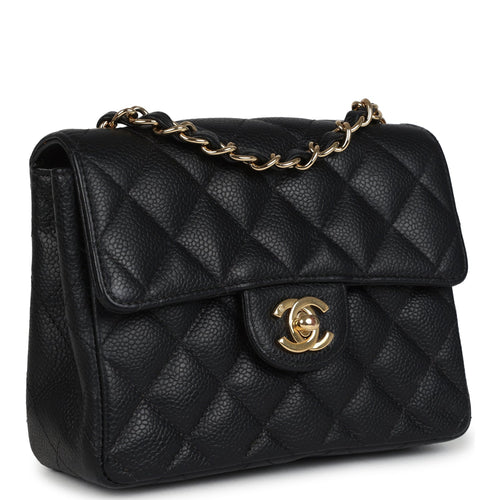Vintage Chanel Mini Square Half Flap Bag Black Caviar Gold Hardware