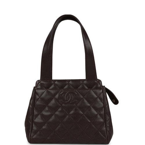 Vintage Chanel Mini Shopper Shoulder Bag Brown Caviar Gold Hardware