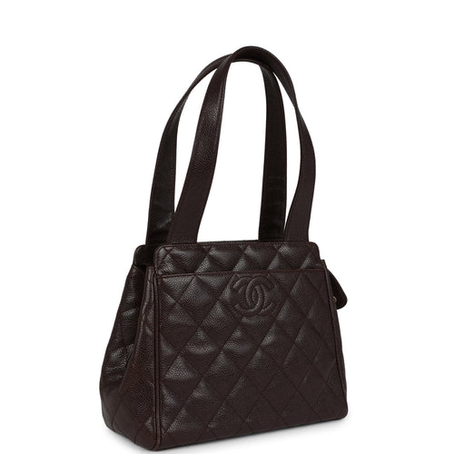 Vintage Chanel Mini Shopper Shoulder Bag Brown Caviar Gold Hardware