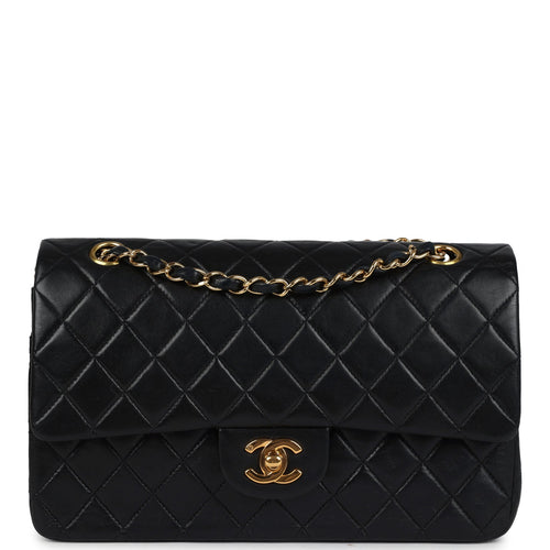 Vintage Chanel Medium Classic Double Flap Bag Black Lambskin Gold Hardware