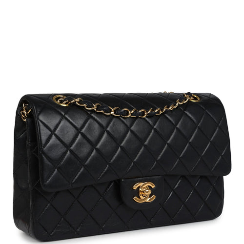 Vintage Chanel Medium Classic Double Flap Bag Black Lambskin Gold Hardware