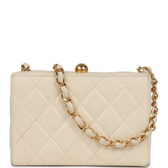 Vintage Chanel Box Clutch Bag Beige Lambskin Gold Hardware
