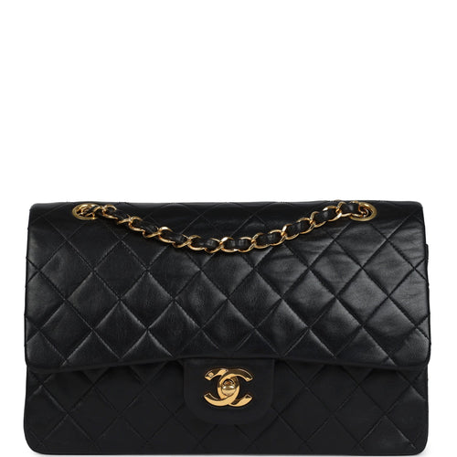 Vintage Chanel Medium Classic Double Flap Bag Black Lambskin Gold Hardware