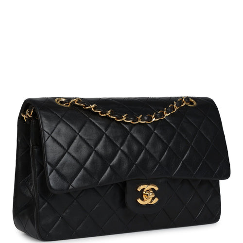 Vintage Chanel Medium Classic Double Flap Bag Black Lambskin Gold Hardware
