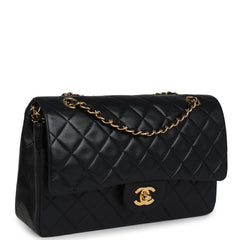 Vintage Chanel Medium Classic Double Flap Bag Black Lambskin Gold Hardware side 1