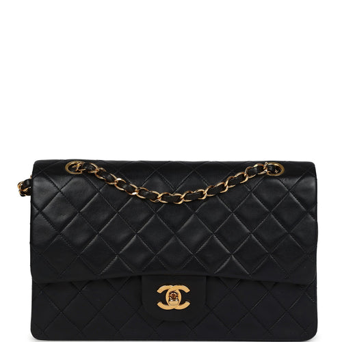 Vintage Chanel Medium Classic Double Flap Bag Black Lambskin Gold Hardware