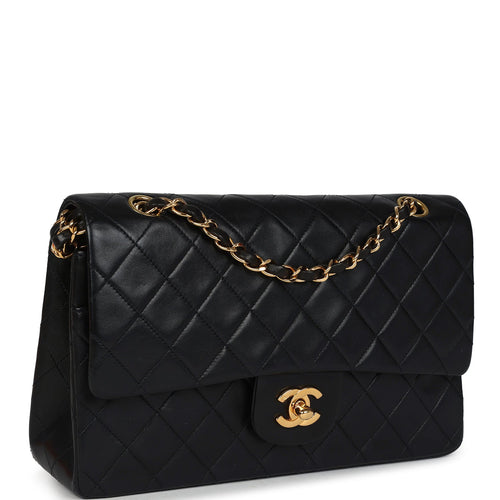 Vintage Chanel Medium Classic Double Flap Bag Black Lambskin Gold Hardware