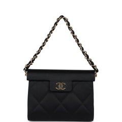 Vintage Chanel Mini Evening Handbag Bag Black Satin Gold Hardware