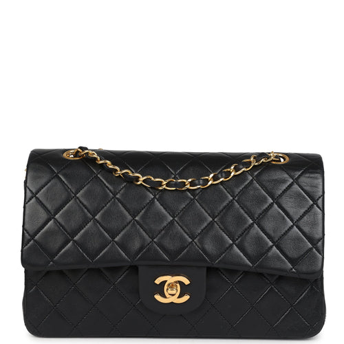 Vintage Chanel Medium Classic Double Flap Bag Black Lambskin Gold Hardware