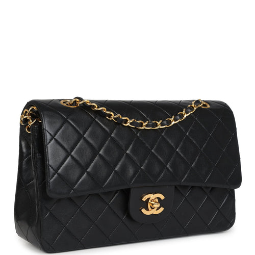 Vintage Chanel Medium Classic Double Flap Bag Black Lambskin Gold Hardware