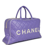 Vintage Chanel Large Logo Boston Bag Light Purple and White Lambskin Gold Hardware