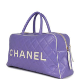 Vintage Chanel Large Logo Boston Bag Light Purple and White Lambskin Gold Hardware