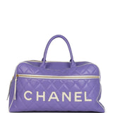 Vintage Chanel Large Logo Boston Bag Light Purple and White Lambskin Gold Hardware