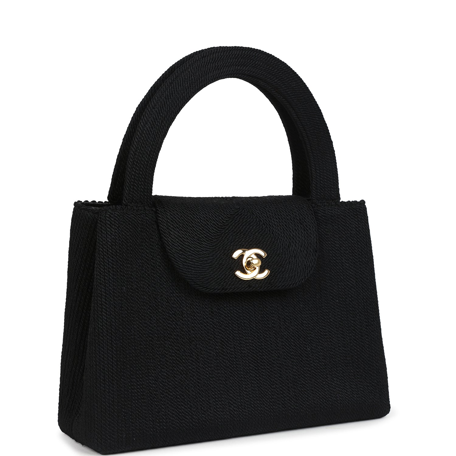 Vintage Chanel Large Kelly Rope Black Woven Gold Hardware