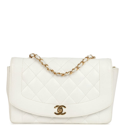 Vintage Chanel Medium Diana Flap Bag White Caviar Gold Hardware