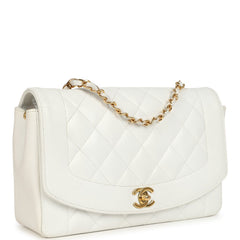 Vintage Chanel Medium Diana Flap Bag White Caviar Gold Hardware