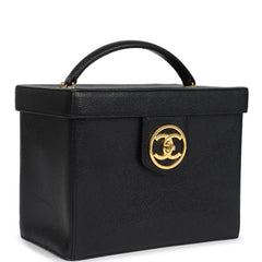 Vintage Chanel Large Box Vanity Bag Black Caviar Gold Hardware