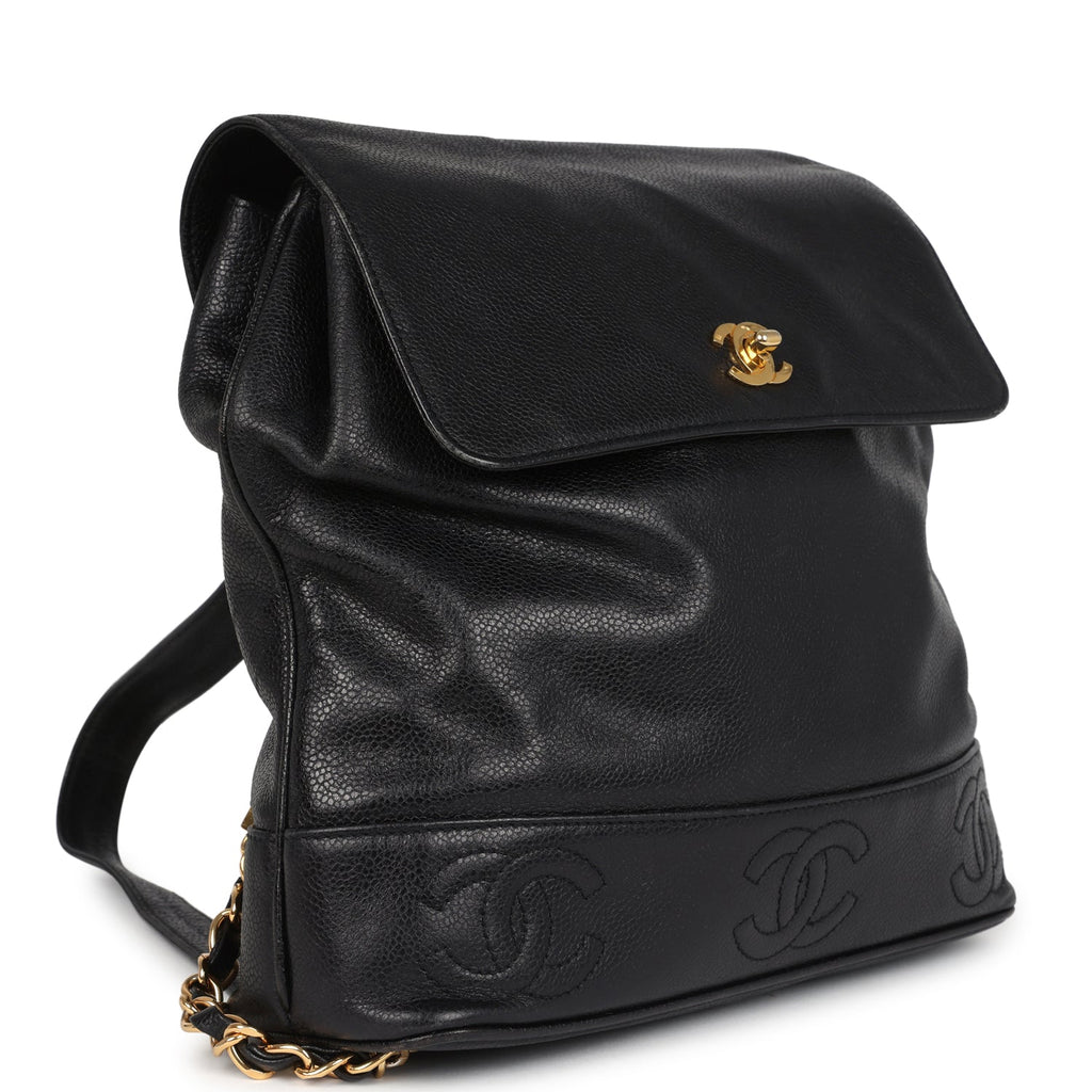 chanel black quilted leather backpack Vintage Chanel Medium CC Backpack Black Caviar Gold Hardware